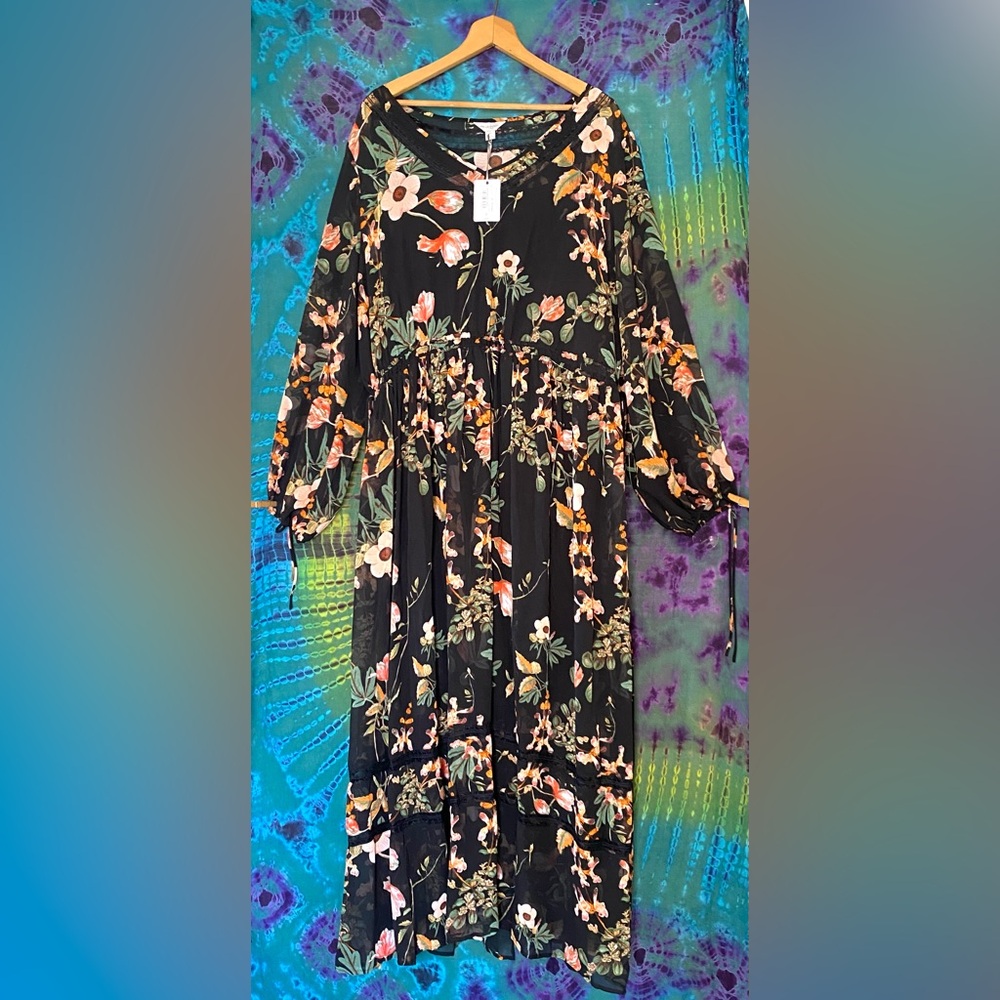 Belle Sky Black and Green V-Neck Sundress- Women’s 3X